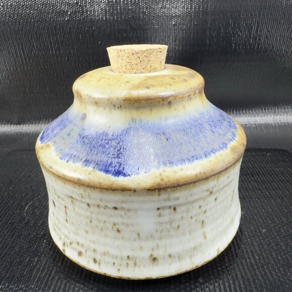 Hand Made Stoneware Pottery Container Bottle W Cork Lid Folk Art Artist Signed - Picture 9 of 9